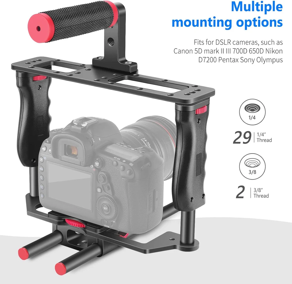 Neewer universalus aliuminio lydinio kameros narvelis su dvigubu rankiniu laikikliu ir 15 mm strypais CG-MF