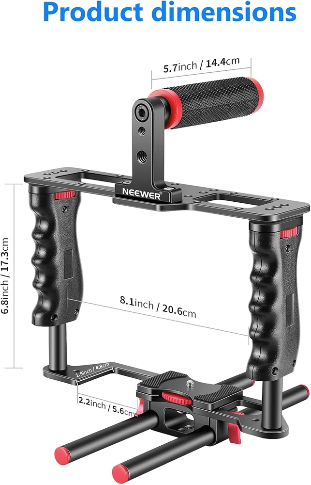 Neewer universalus aliuminio lydinio kameros narvelis su dvigubu rankiniu laikikliu ir 15 mm strypais CG-MF
