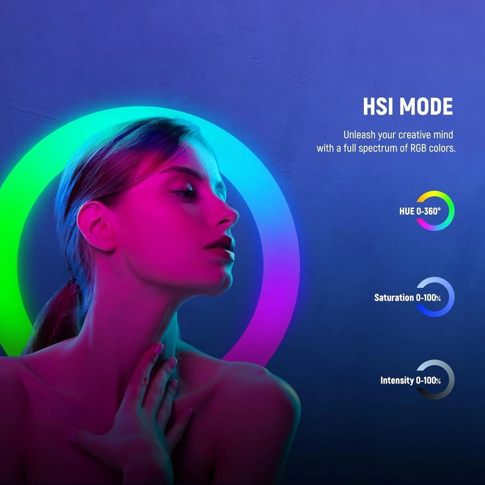 NEEWER žiedinė RGB LED lempa, 19 colių, 42 W, CRI97+, 2800 liuksų, su stovu, RP19C
