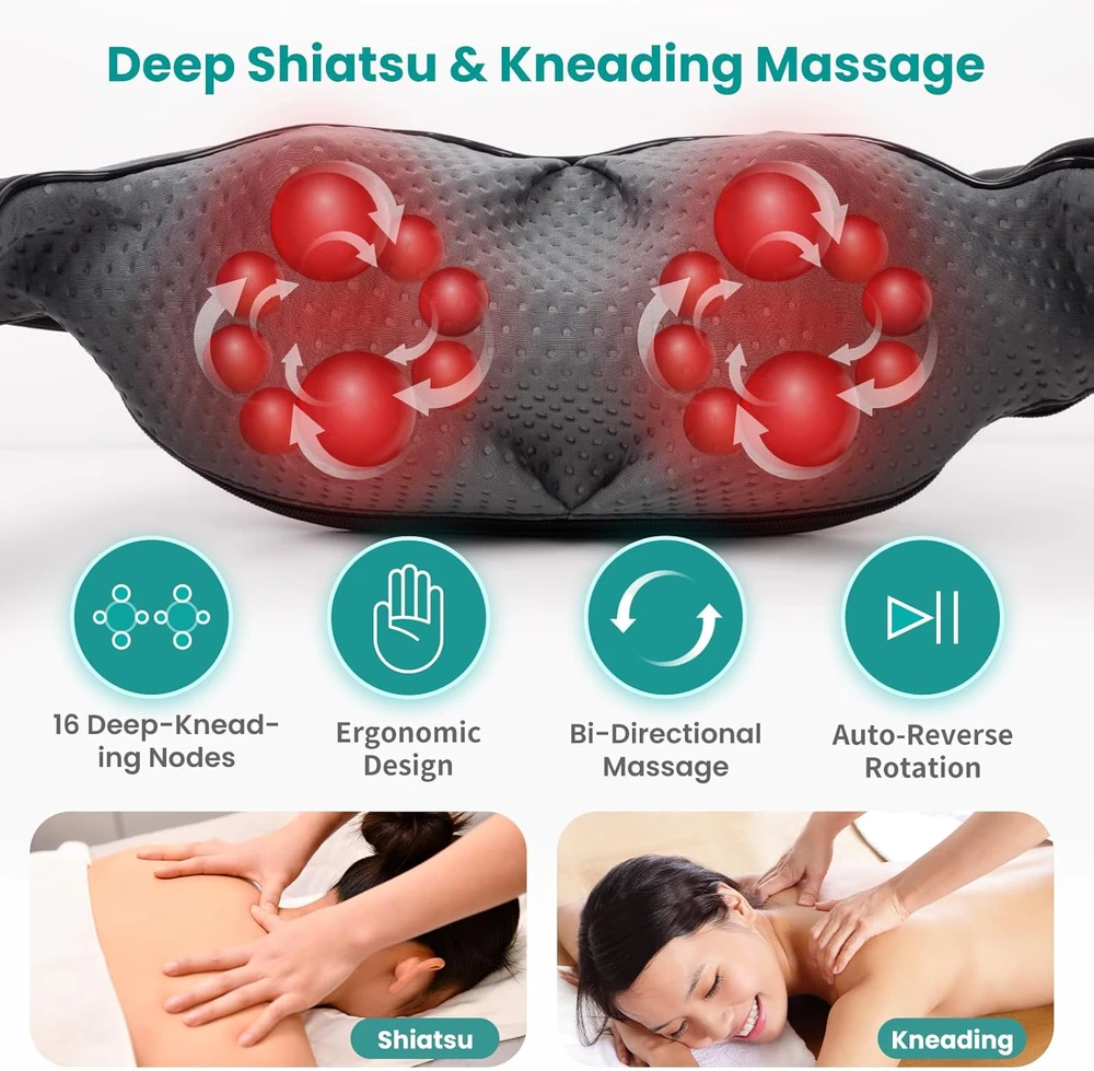Nekteck Shiatsu kaklo ir pečių masažuoklis su šildymu, 8 masažo mazgais LMS-801