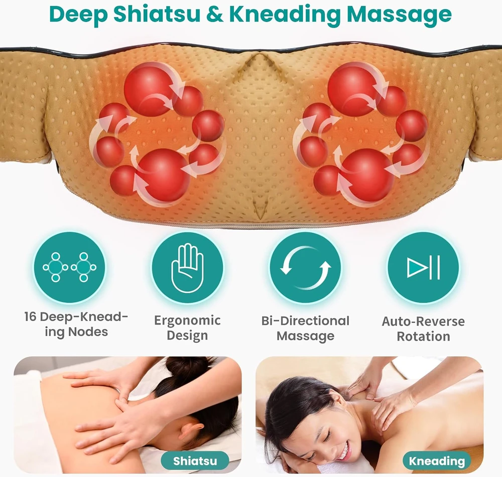 Nekteck Shiatsu masažinė pagalvė su šildymu, 8 masažinėmis galvutėmis, LMS-801
