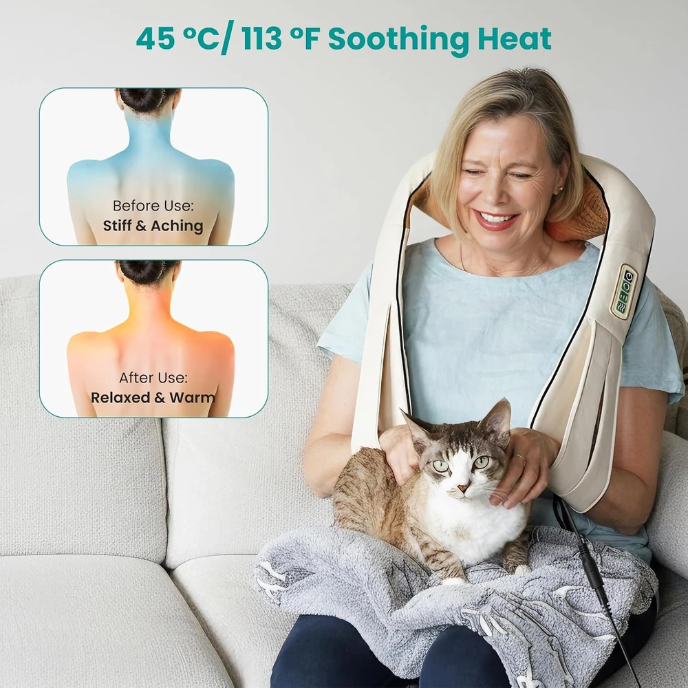 Nekteck Shiatsu masažinė pagalvė su šildymu, 8 masažinėmis galvutėmis, LMS-801
