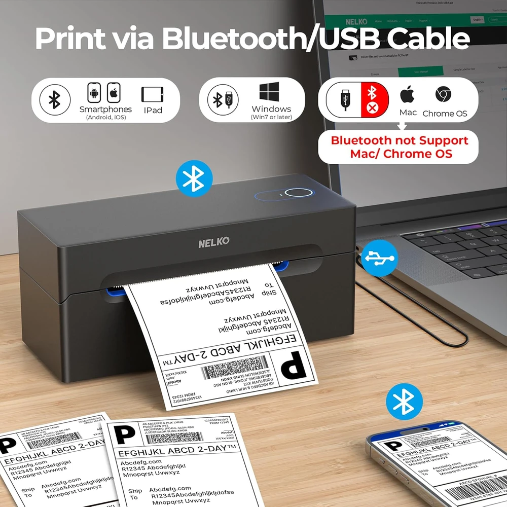 Nelko termo spausdintuvas etiketėms, Bluetooth, USB, 150 mm/s, 203 DPI, 4x6 colių, PL70E-BT