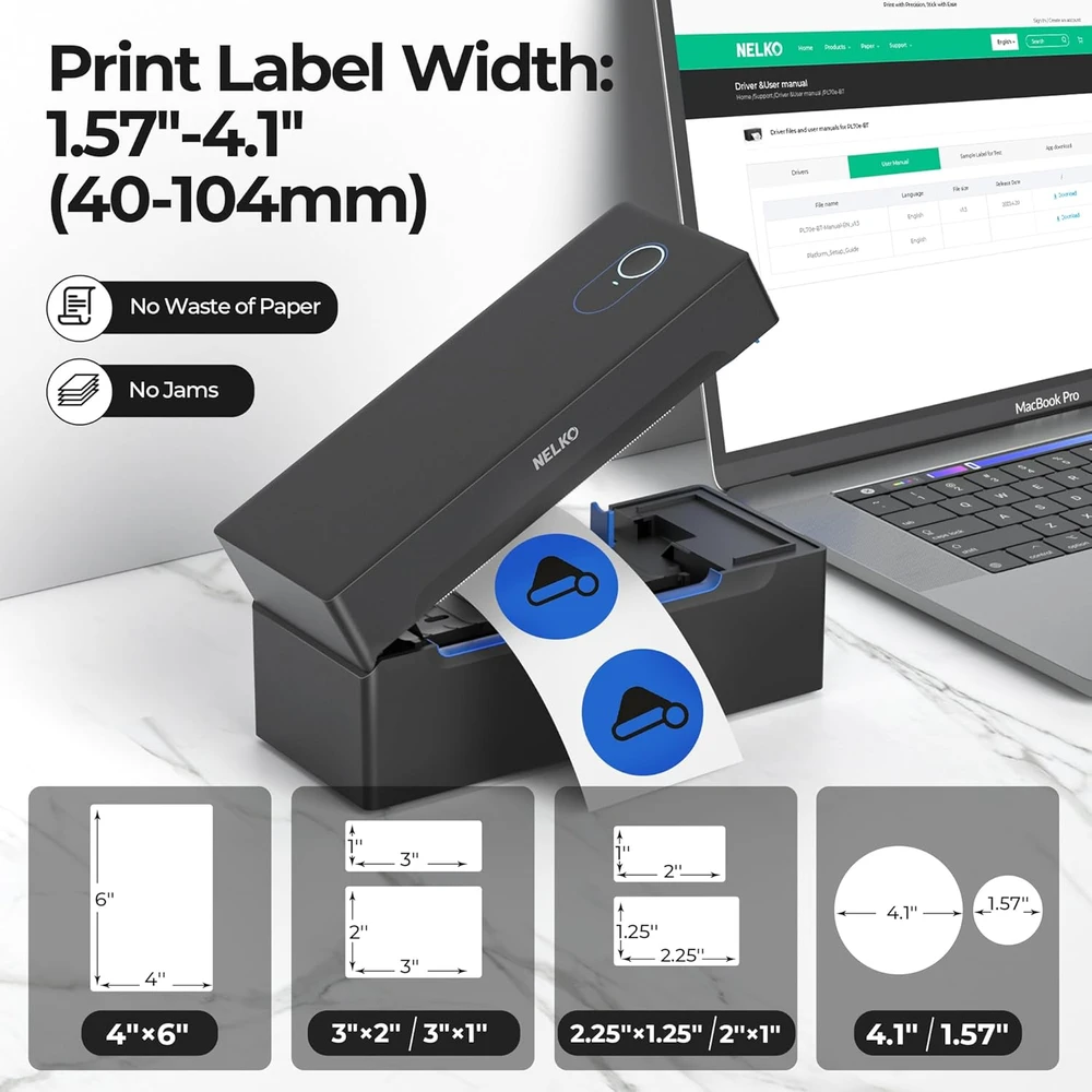 Nelko termo spausdintuvas etiketėms, Bluetooth, USB, 150 mm/s, 203 DPI, 4x6 colių, PL70E-BT