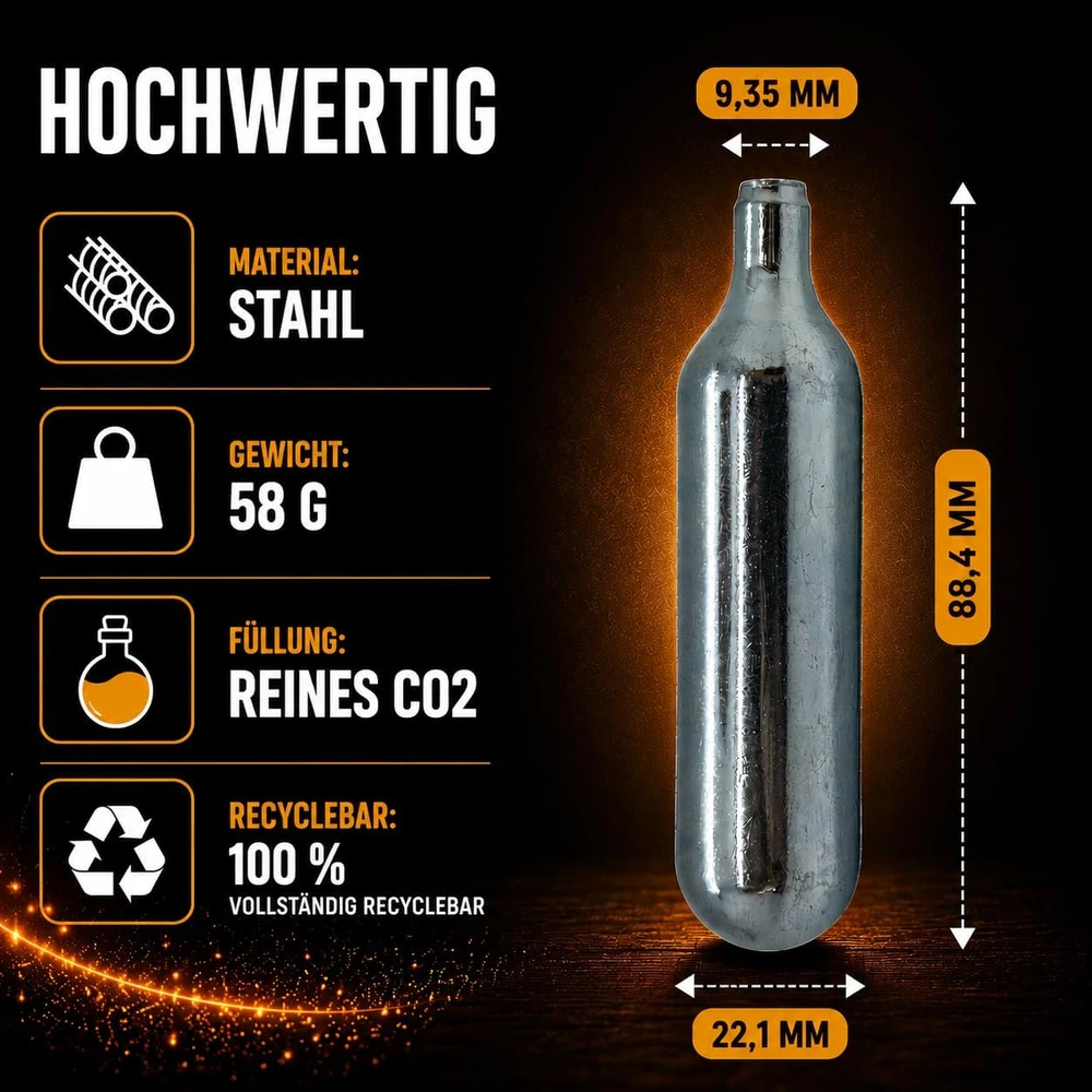 NEMT CO2 kapsulės 16 g be sriegių, 10 vnt., tinkančios alui ir dviračių pompoms