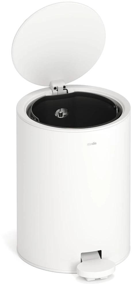 Nerūdijančio plieno šiukšliadėžė su pedalu, Soft-Close dangteliu, matine danga, 3 l, balta