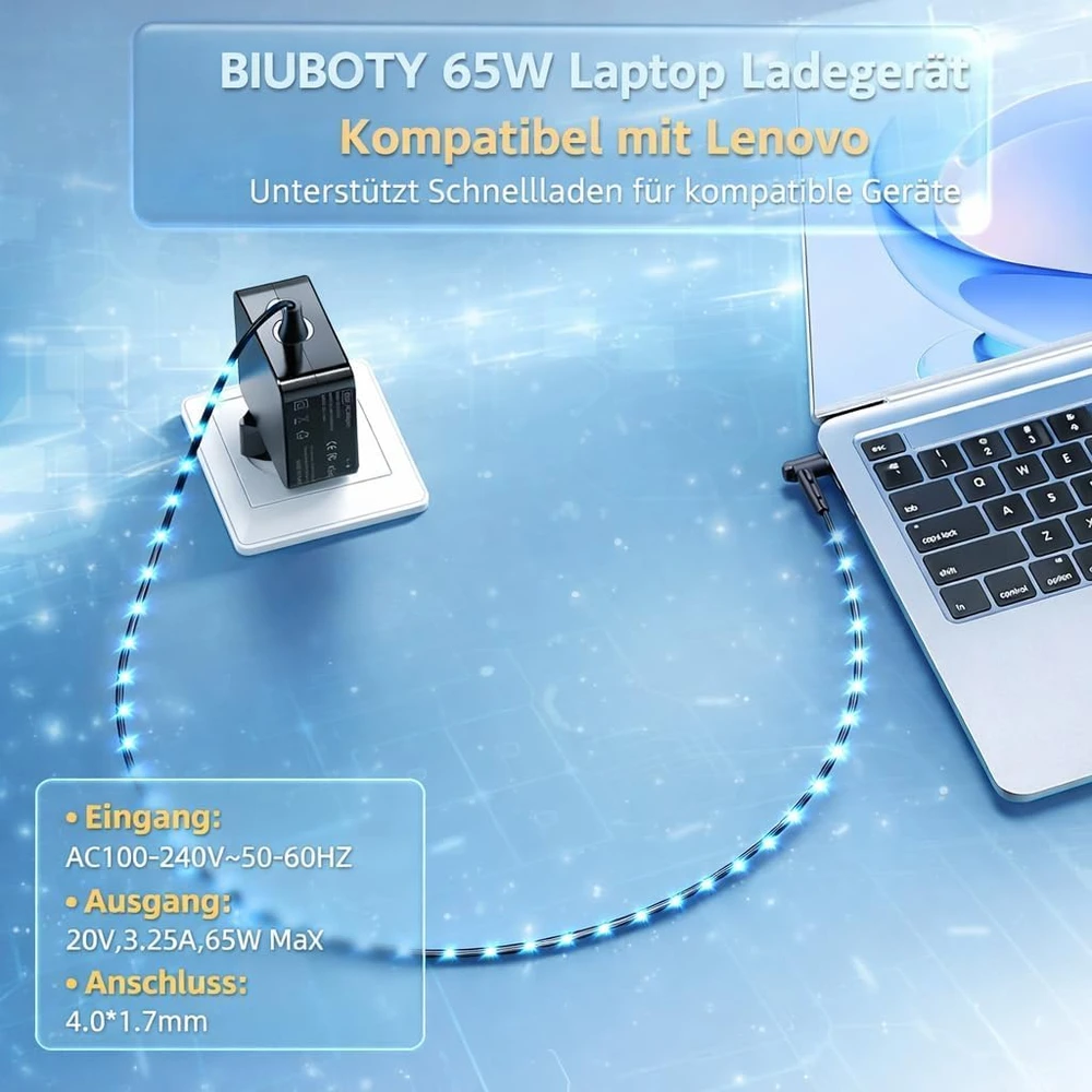 Nešiojamojo kompiuterio įkroviklis 65 W 20 V 3,25 A su 4.0x1.7 mm jungtimi Lenovo IdeaPad serijai