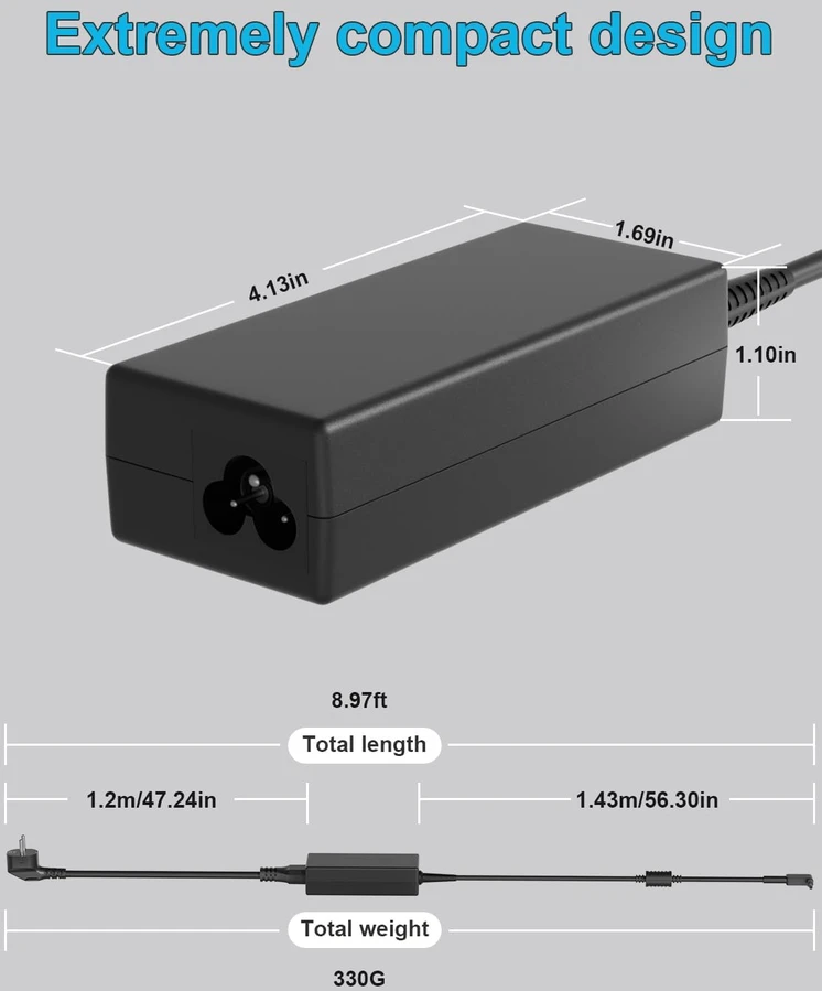 Nešiojamojo kompiuterio įkroviklis 65 W 19 V 3,42 A, 3.0x1.1mm, skirtas Acer Aspire, Swift, Spin, Chromebook, TravelMate