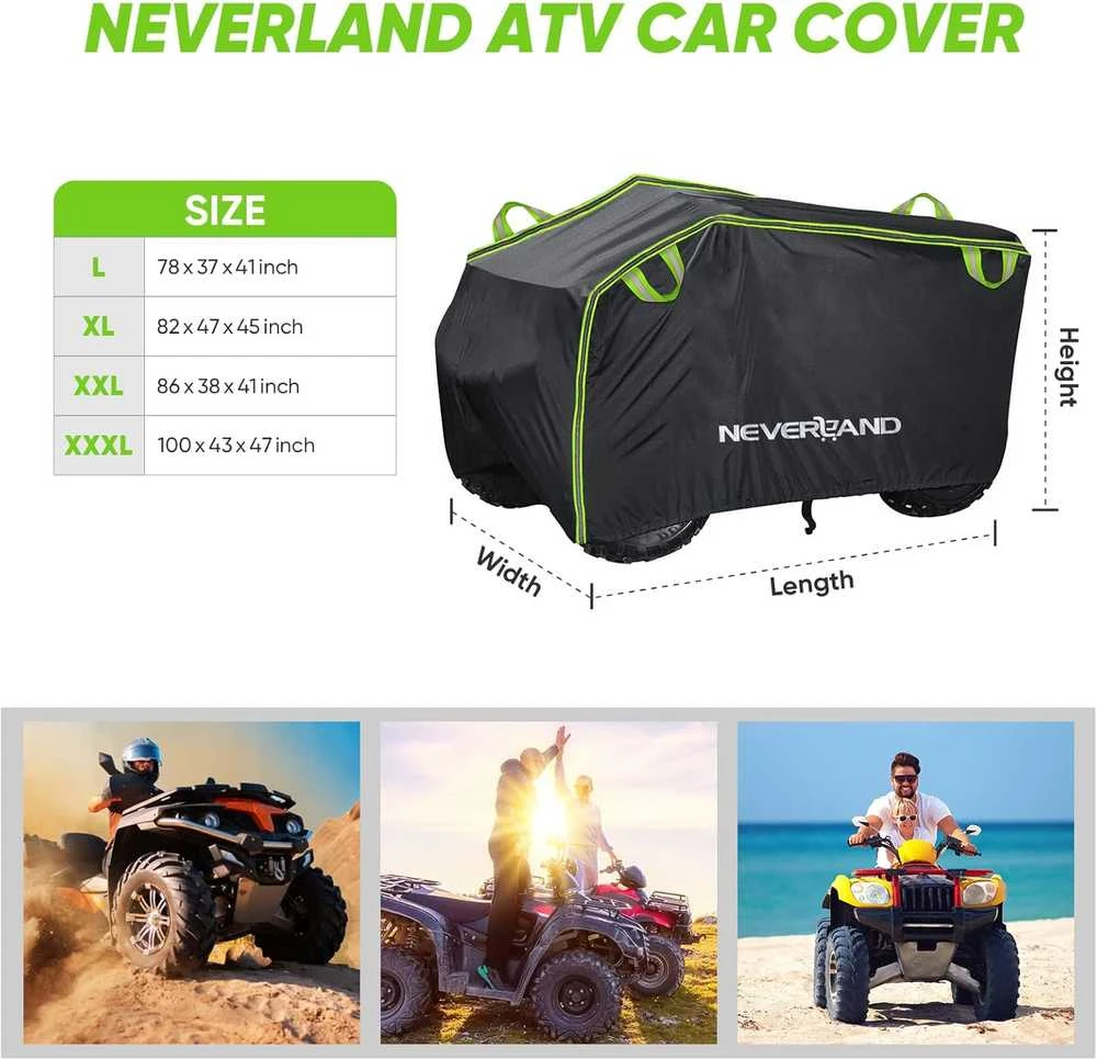 NEVERLAND ATV keturračio uždangalas, vandeniui atsparus, XXXL dydis, poliuretanas, žalia ir juoda