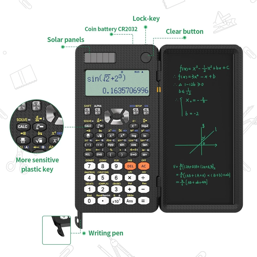 Newyes mokslinis kalkuliatorius su 2 col. LCD ekranu, juodas, E-AB0607-6C-1002