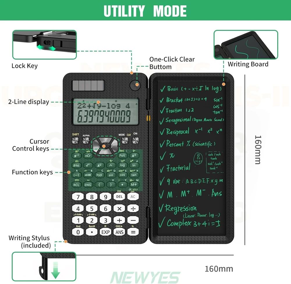 NEWYES mokslinis skaičiuotuvas su LCD užrašine ir 240 funkcijų NY-82MS PLUS Edition