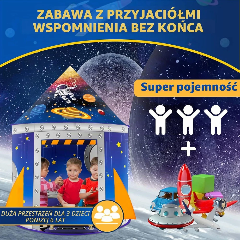 Nicecastle vaikiška žaidimų palapinė raketa 101,6 x 101,6 x 134,6 cm NCB011