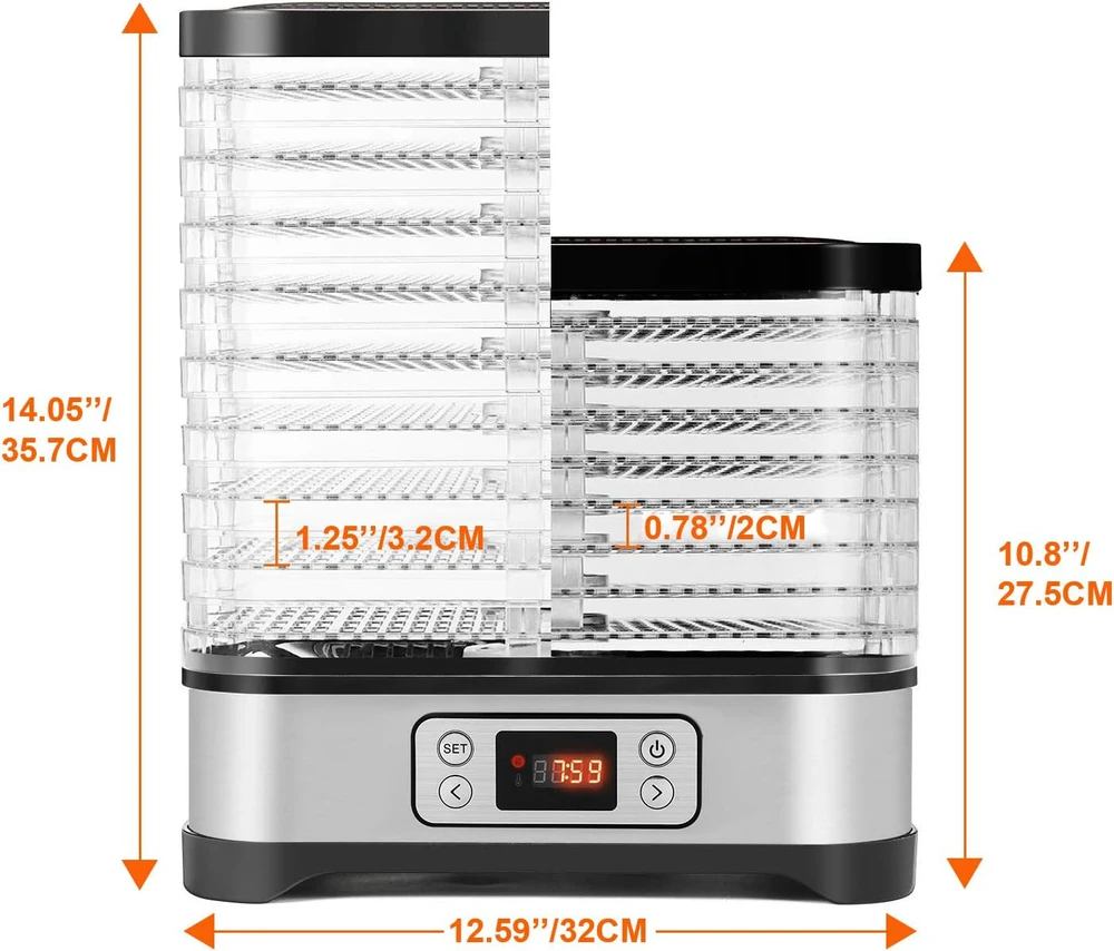 Nictemaw maisto džiovintuvė su LCD ekranu, 8 padėklai, laikmatis, 400 W, reguliuojama temperatūra