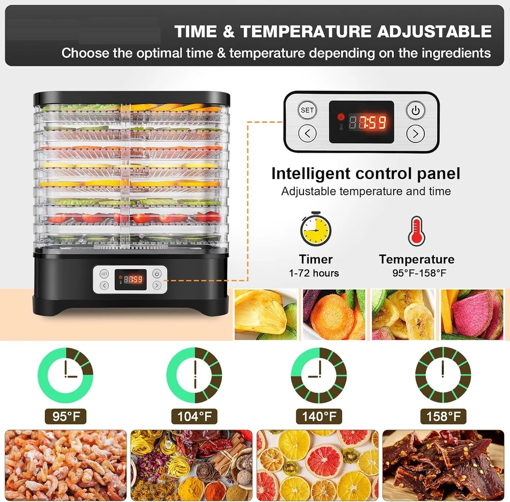 Nictemaw maisto džiovyklė, 400 W, 8 padėklų, temperatūros reguliavimas 35-70 °C, SC-5330B