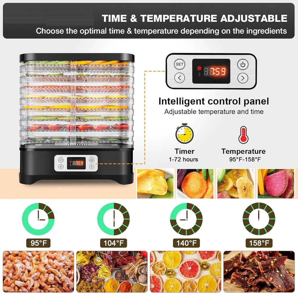Nictemaw maisto džiovyklė, 400 W, 8 padėklų, temperatūros reguliavimas 35-70 °C, SC-5330B