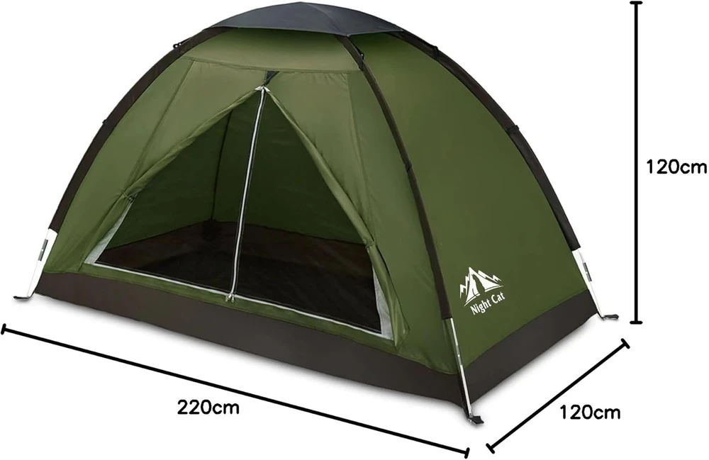 Night Cat kempingo palapinė 1–2 asmenims, lengva, vandeniui atspari, 2,2 x 1,2 m SG-TENT-ARMY