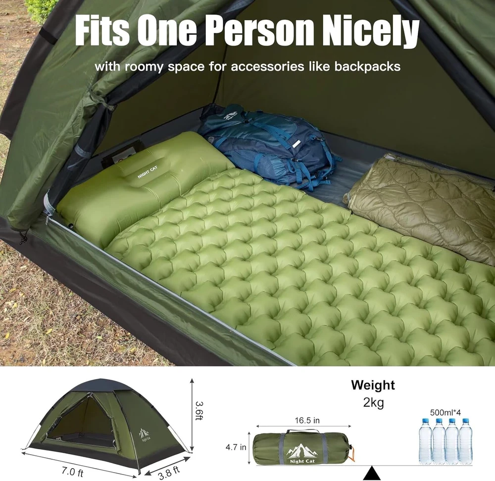Night Cat kempingo palapinė 1–2 asmenims, lengva, vandeniui atspari, 2,2 x 1,2 m SG-TENT-ARMY