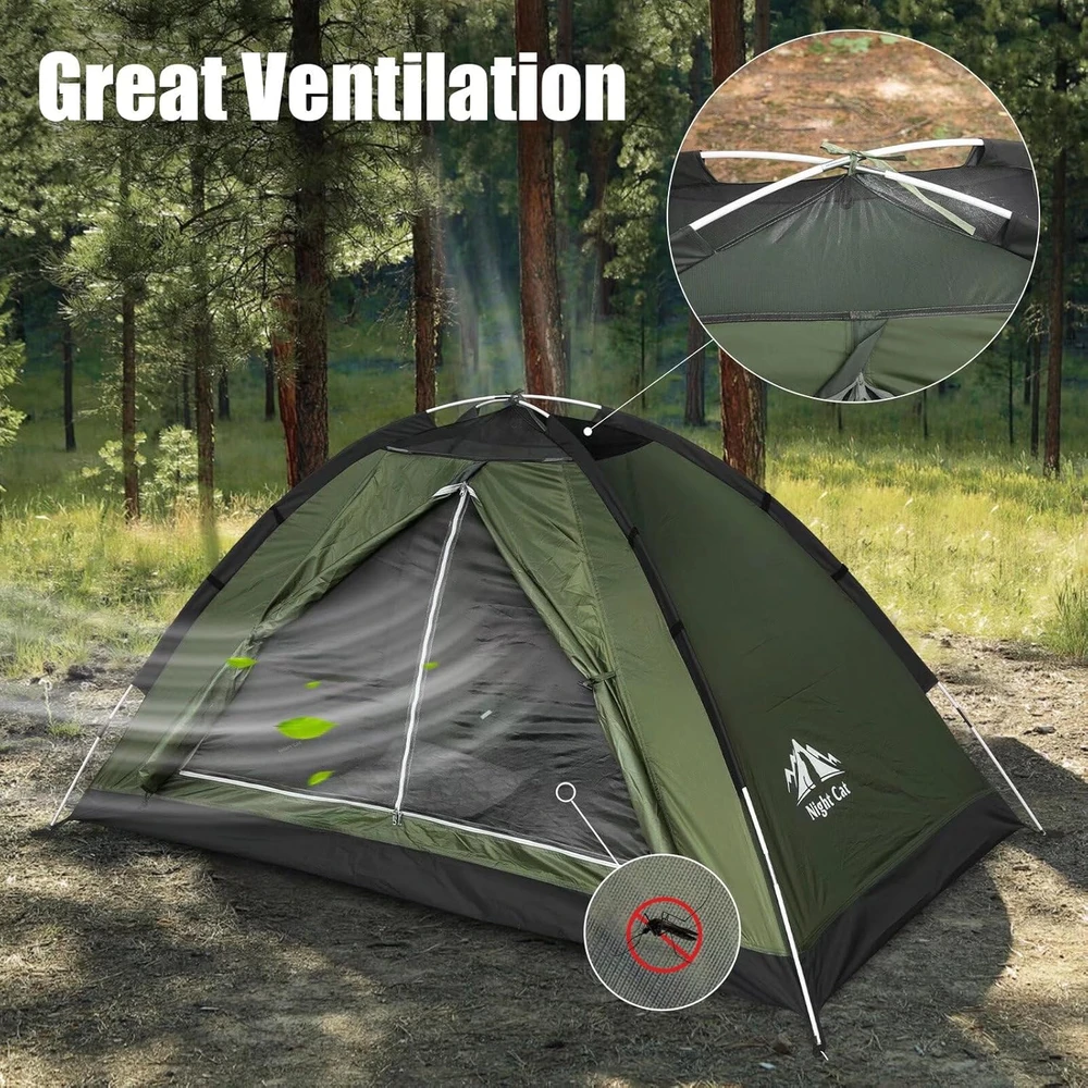Night Cat kempingo palapinė 1–2 asmenims, lengva, vandeniui atspari, 2,2 x 1,2 m SG-TENT-ARMY