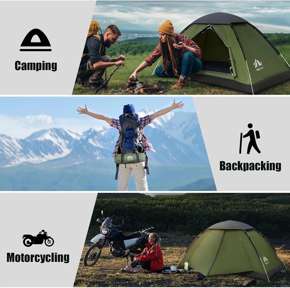 Night Cat kempingo palapinė 1–2 asmenims, lengva, vandeniui atspari, 2,2 x 1,2 m SG-TENT-ARMY