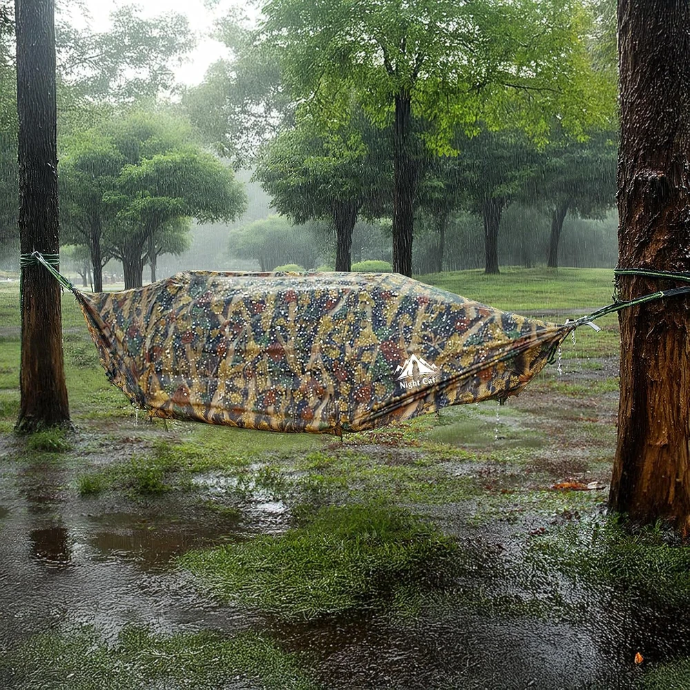 Night Cat vienvietis hamakas-namukas su tinkleliu nuo uodų, neperšlampamas, 2,7 x 1,4 m, Camouflage Pro