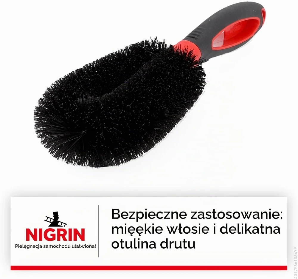 NIGRIN ratlankių valymo šepetys su minkštais šeriais ir silikonine rankena, 21011