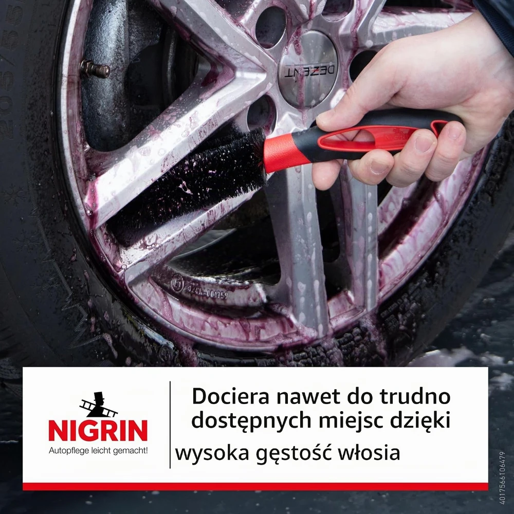 NIGRIN ratlankių valymo šepetys su minkštais šeriais ir silikonine rankena, 21011