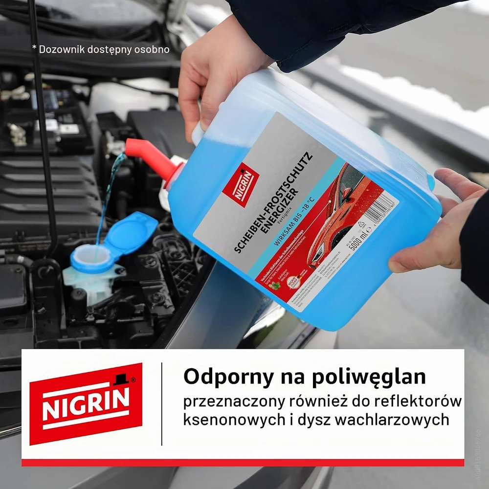 NIGRIN žieminis automobilio stiklų plovimo skystis, atsparus šalčiui iki −18 °C, 5 l, 21021
