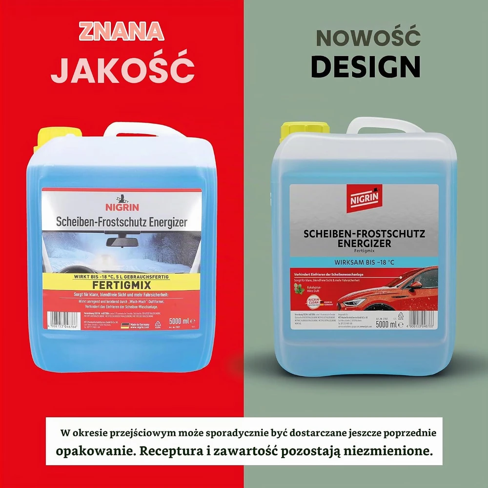 NIGRIN žieminis automobilio stiklų plovimo skystis, atsparus šalčiui iki −18 °C, 5 l, 21021