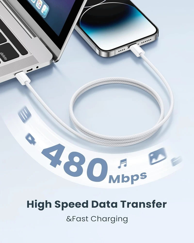 Ningkpow USB-C į Lightning laidas 2 m, 27 W PD, greitas įkrovimas, rinkinys 2 vnt, MFi sertifikatas