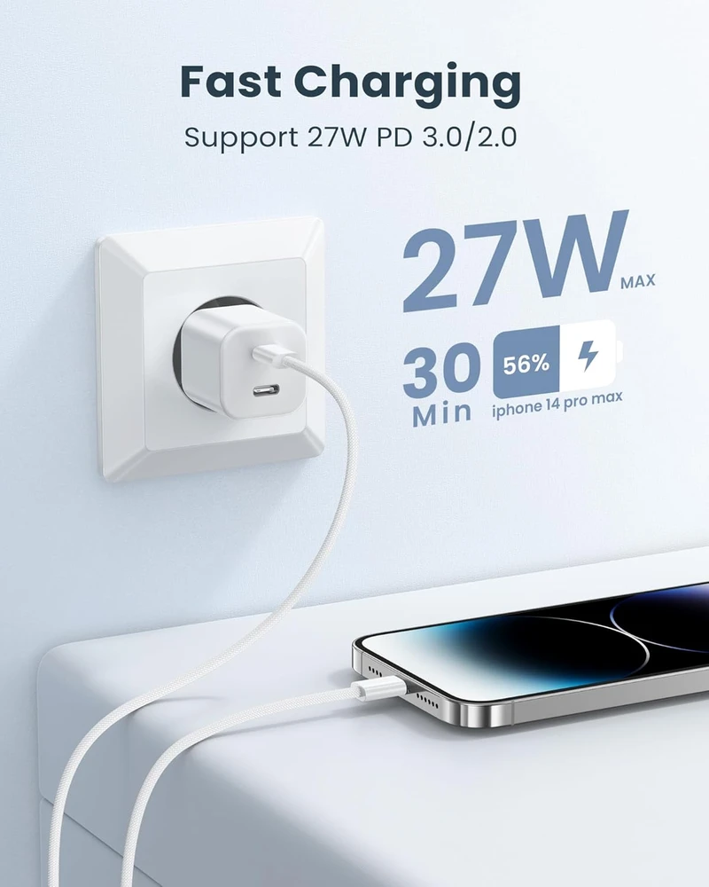 Ningkpow USB-C į Lightning laidas 2 m, 27 W PD, greitas įkrovimas, rinkinys 2 vnt, MFi sertifikatas