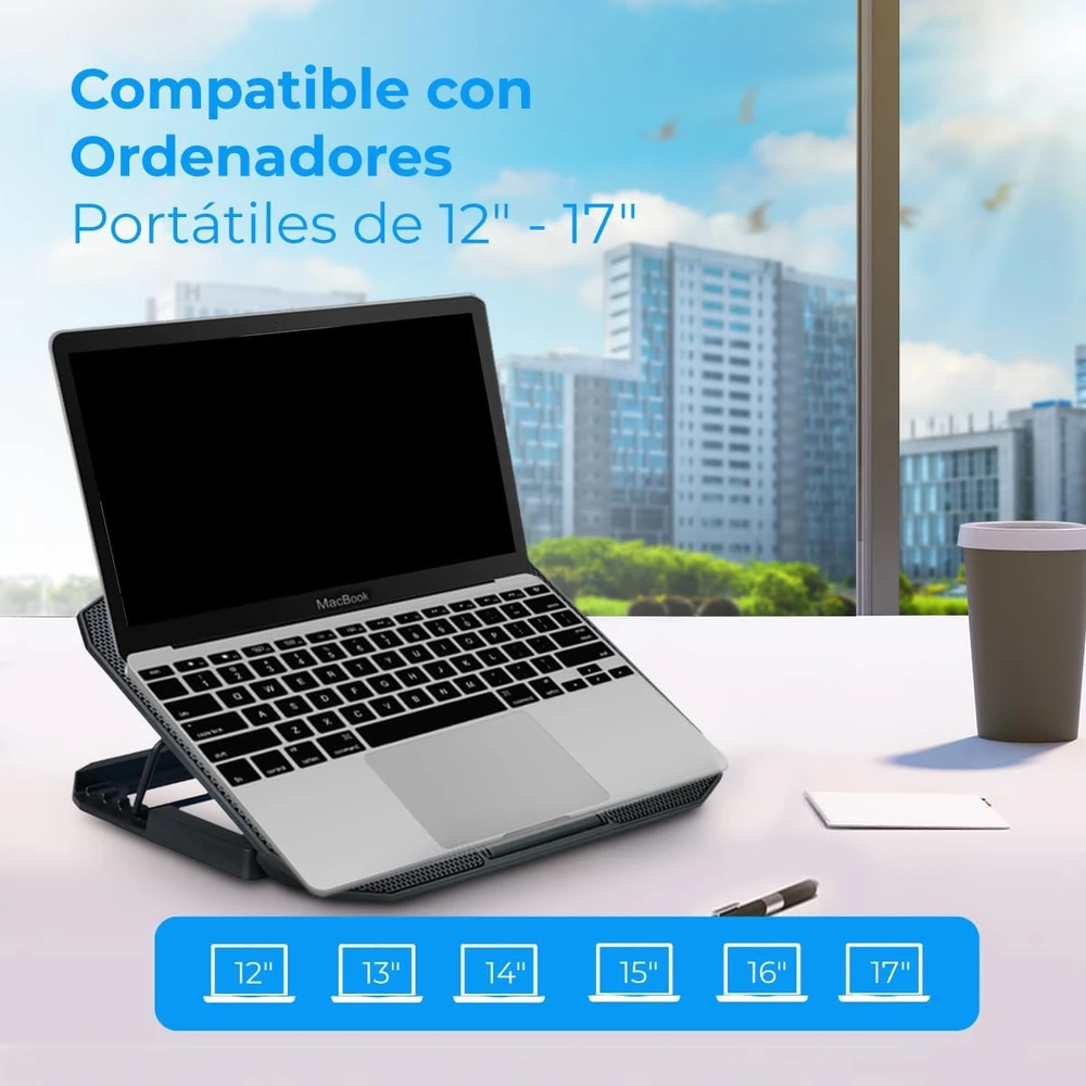 NK Laptopbase nešiojamojo kompiuterio aušinimo stovas, 12–17 col., 2 ventiliatoriai