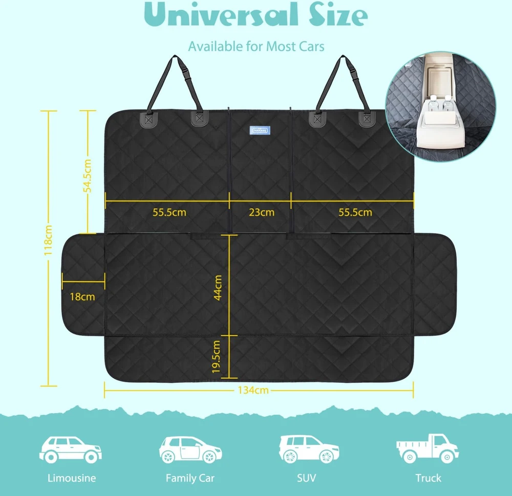 Nobleza vandeniui atspari apsauginė galinė automobilio sėdynės danga šunims, 137 x 121 cm, su porankio suderinamumu