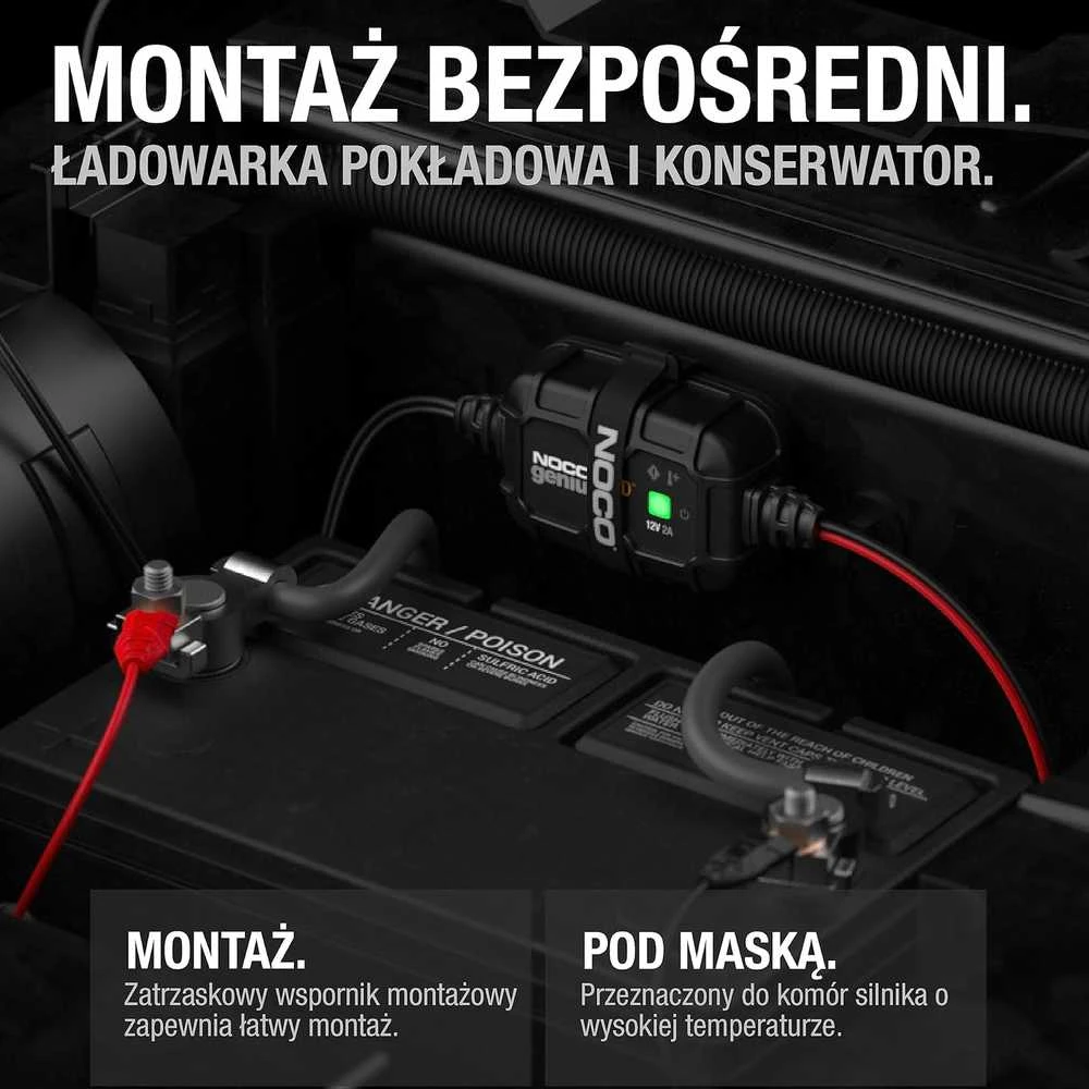NOCO akumuliatoriaus įkroviklis 2A, 12V, su temperatūros kompensacija GENIUS2DEU