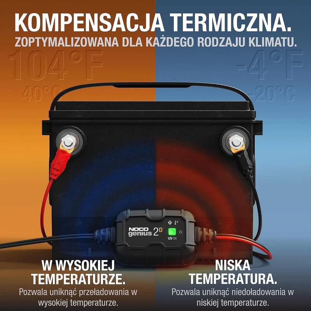 NOCO akumuliatoriaus įkroviklis 2A, 12V, su temperatūros kompensacija GENIUS2DEU