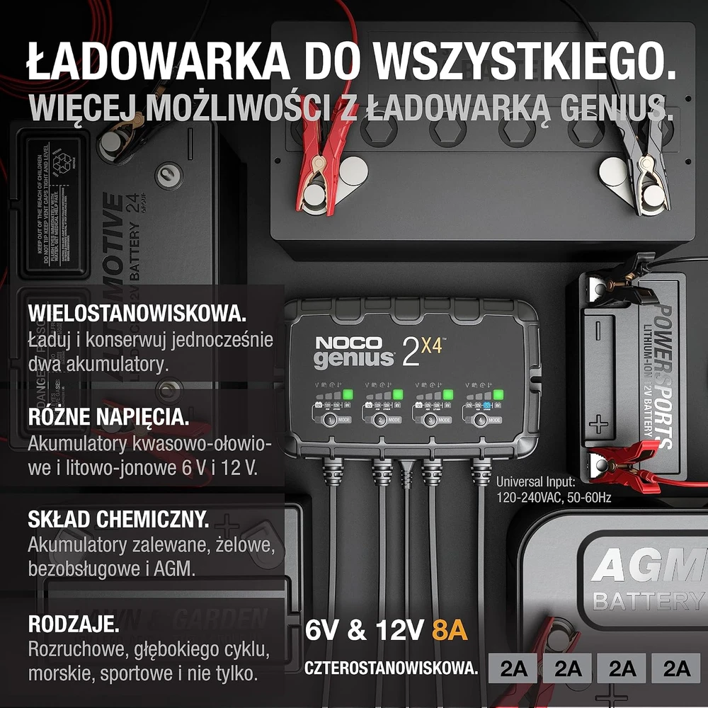 Noco GENIUS2X4 8A 4 bankų akumuliatorių įkroviklis
