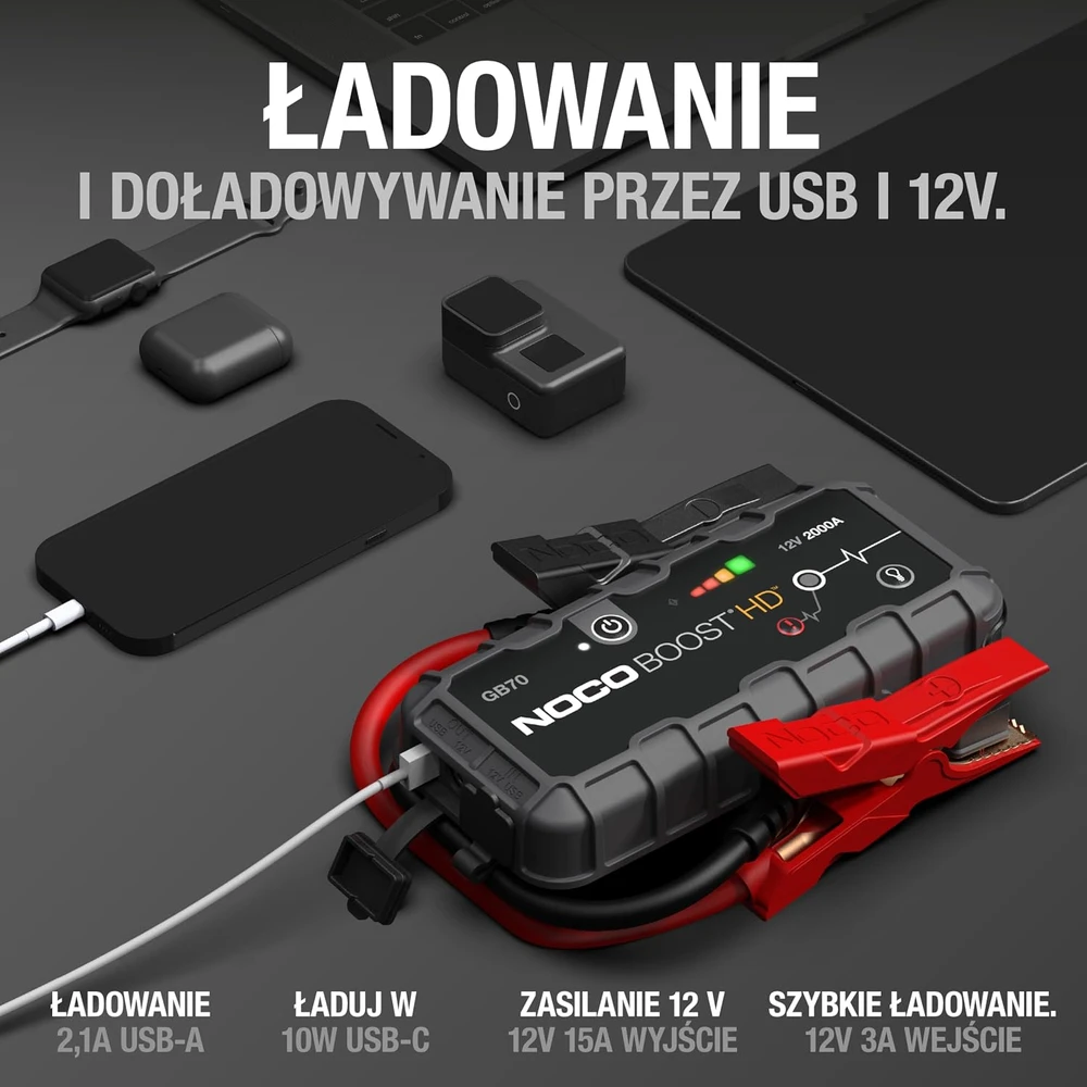 NOCO automobilinis paleidimo įrenginys 12 V 2000 A ličio jonų GB70