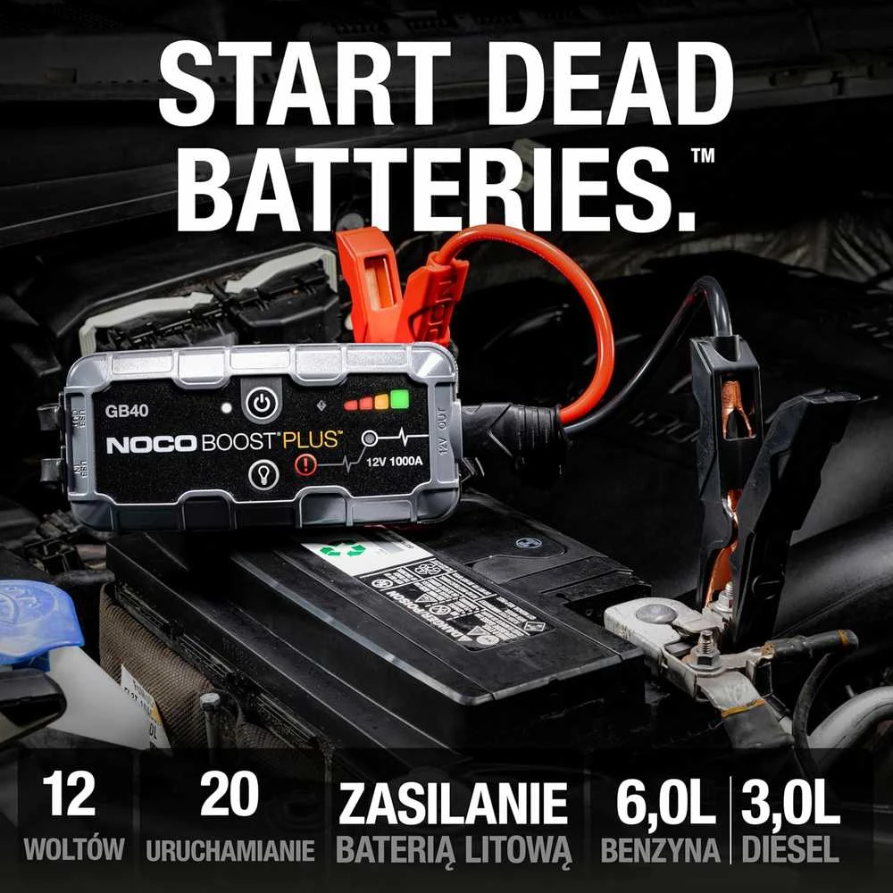 NOCO GB40 Boost 12V 1000A Jump Starter starteris su integruota 12V/USB baterija