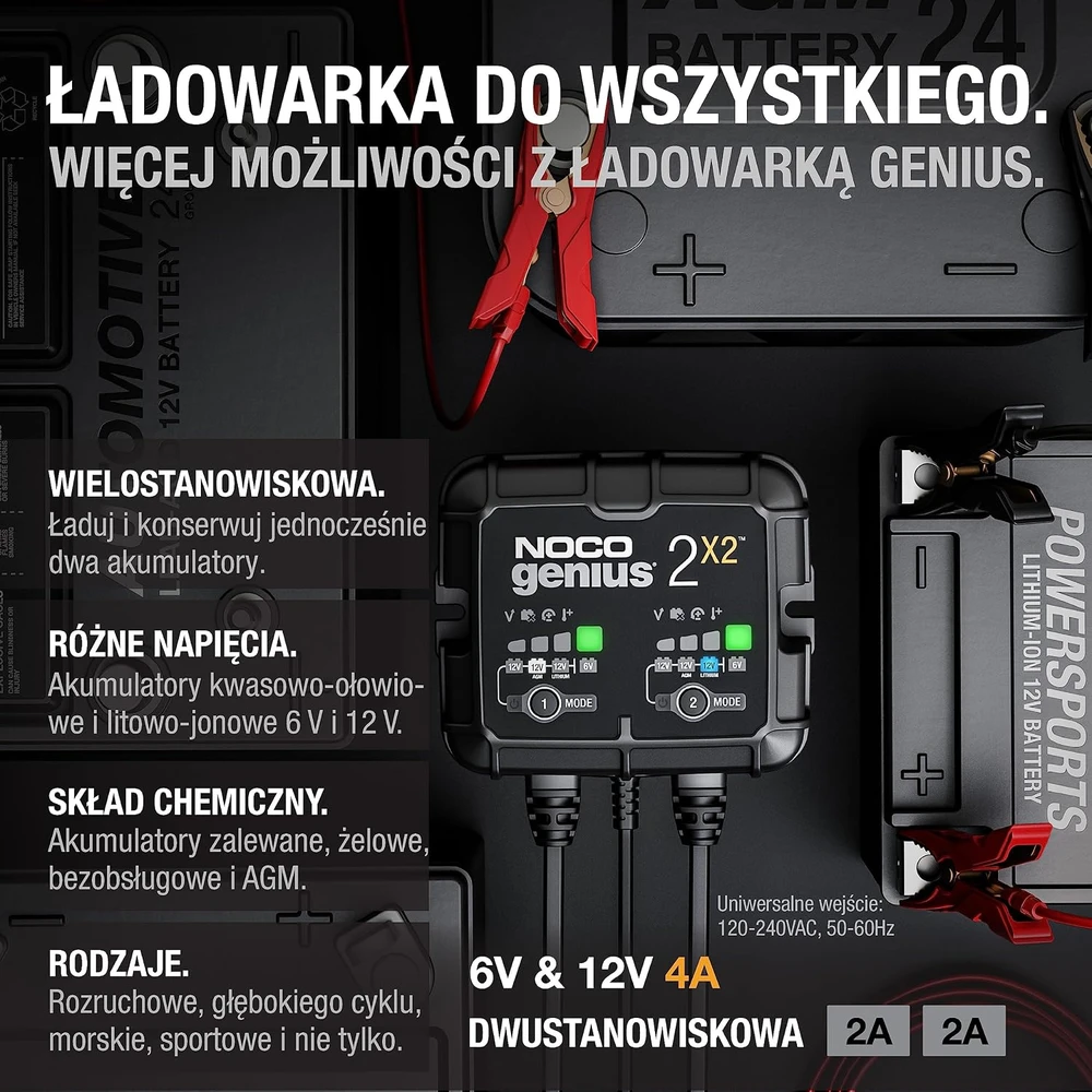 Noco GENIUS2X2 4A 2 bankų akumuliatorių įkroviklis