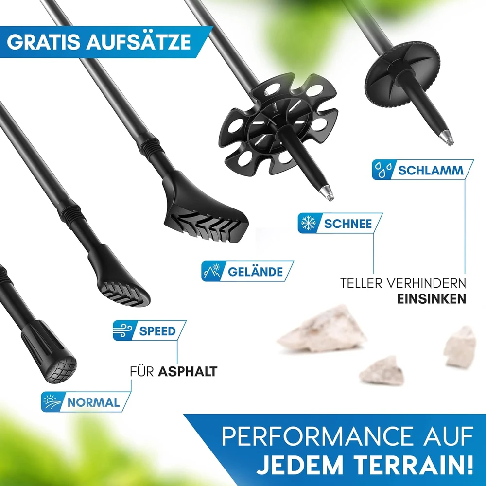 NORDMUT teleskopiniai vaikščiojimo lazdos, reguliuojamos, korkine rankena, 65–135 cm, lengvos, pora