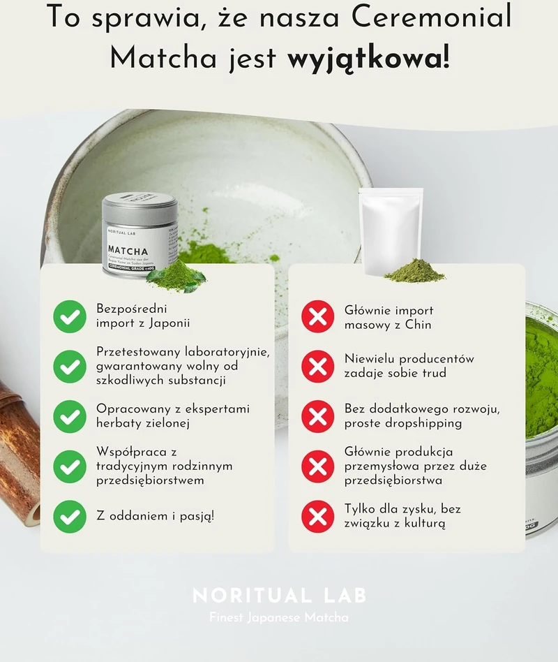 NORITUAL LAB ceremoninė žalioji „Matcha“ arbata milteliais, 40 g, iš Japonijos