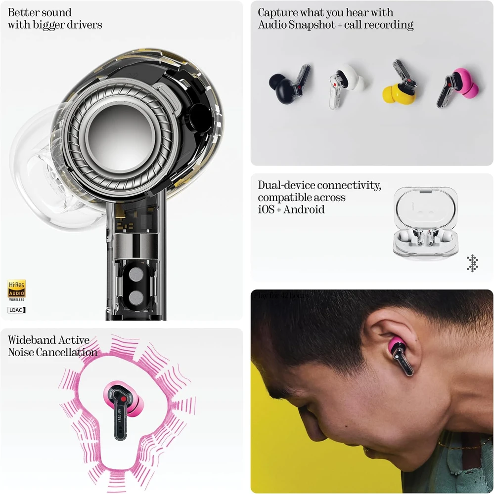 Nothing belaidės įausinės su ANC 45 dB, Bluetooth 6.0, Hi-Res Audio, B190