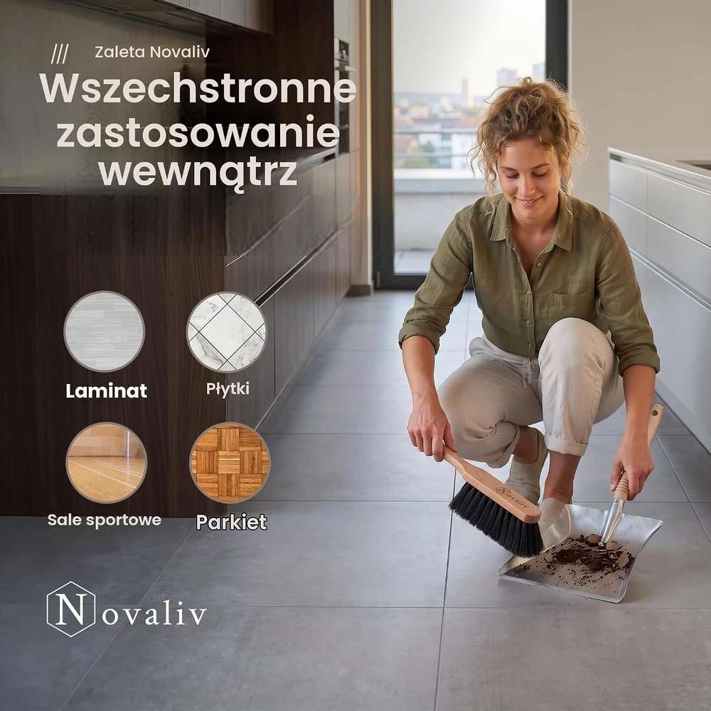 Novaliv rankinės šluotelės su arklio ašutais ir medine rankena, 2 vnt., 29 cm