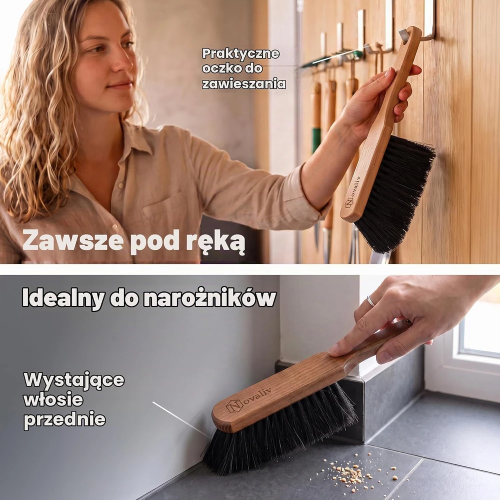 Novaliv rankinės šluotelės su arklio ašutais ir medine rankena, 2 vnt., 29 cm