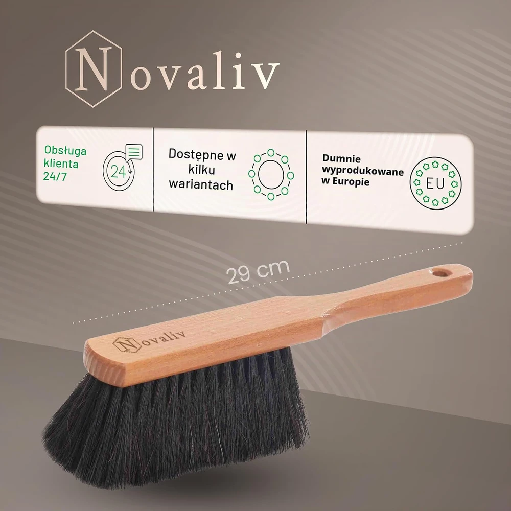 Novaliv rankinės šluotelės su arklio ašutais ir medine rankena, 2 vnt., 29 cm