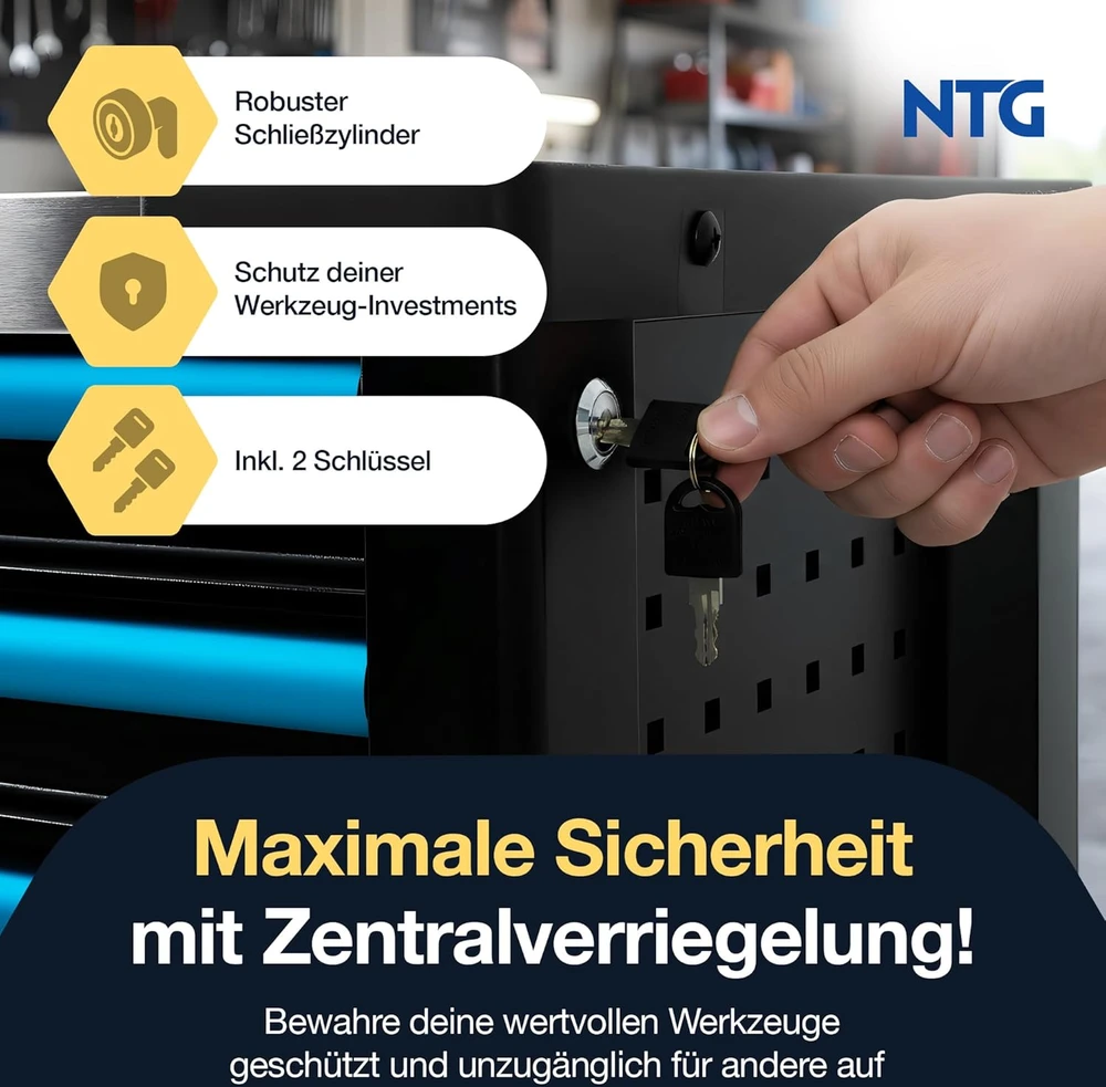 NTG įrankių vežimėlis su 7 stalčiais ir 290 įrankių rinkiniu WZW.7290