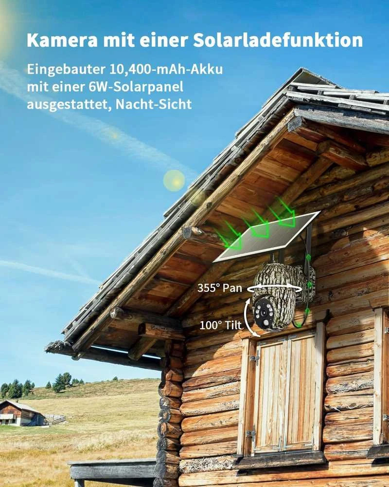 NUASI 4G LTE išorinė 2K saulės kamera su SIM, IP66, 360° matymo kampas, spalvotas naktinis matymas, RBX-S60