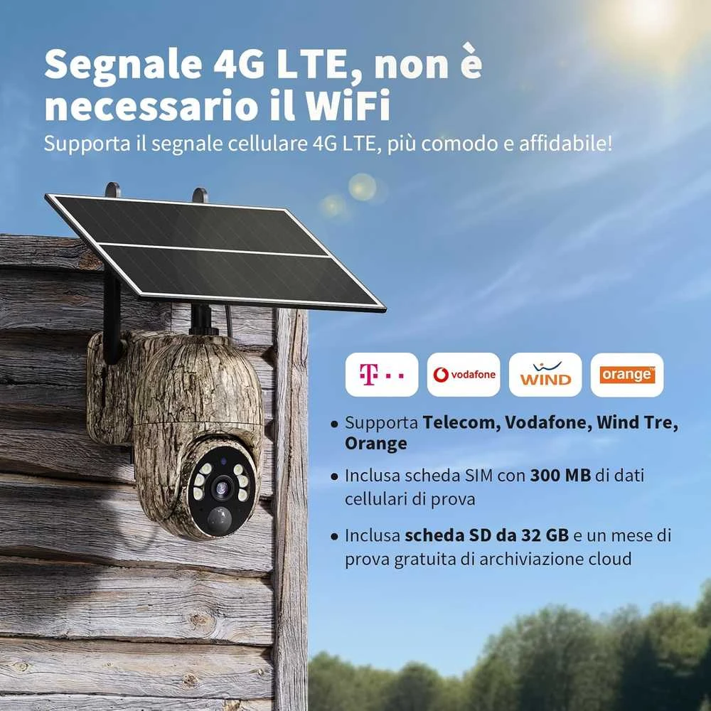 NUASI 4G LTE išorinė 2K saulės kamera su SIM, IP66, 360° matymo kampas, spalvotas naktinis matymas, RBX-S60