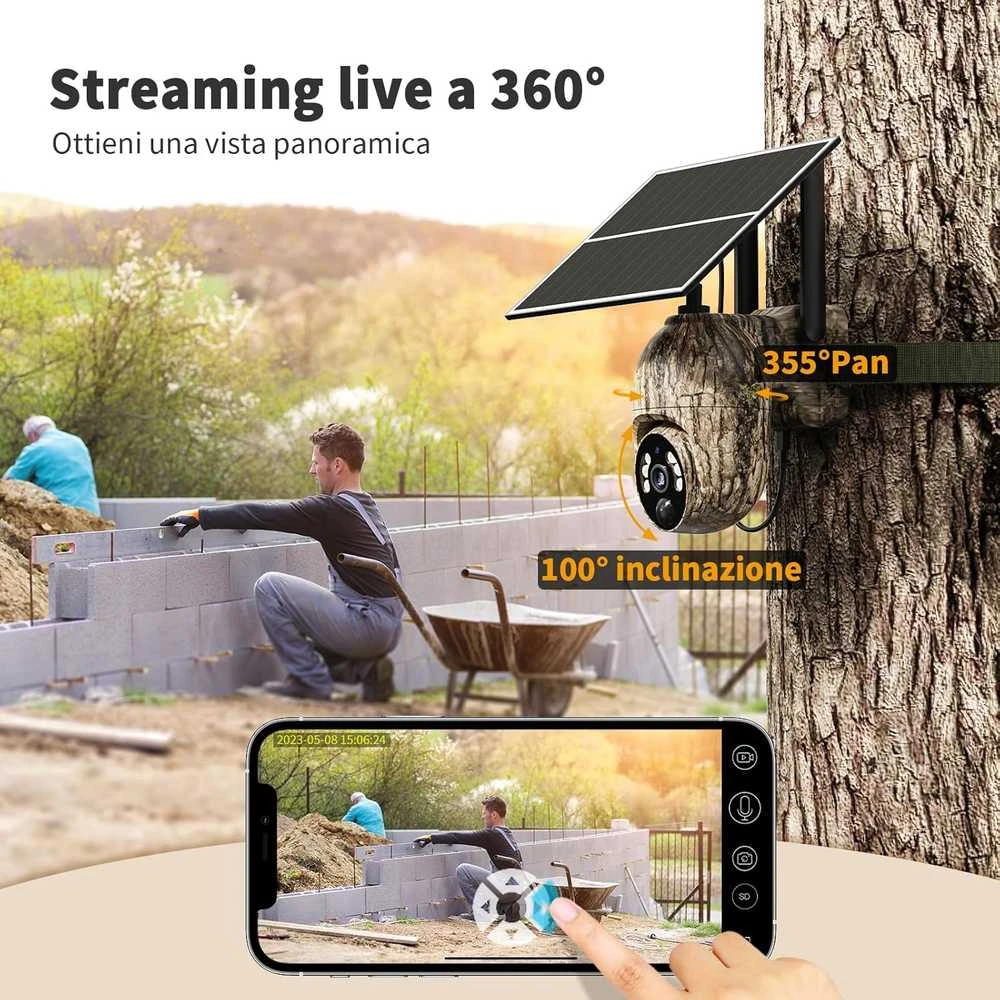 NUASI 4G LTE išorinė 2K saulės kamera su SIM, IP66, 360° matymo kampas, spalvotas naktinis matymas, RBX-S60