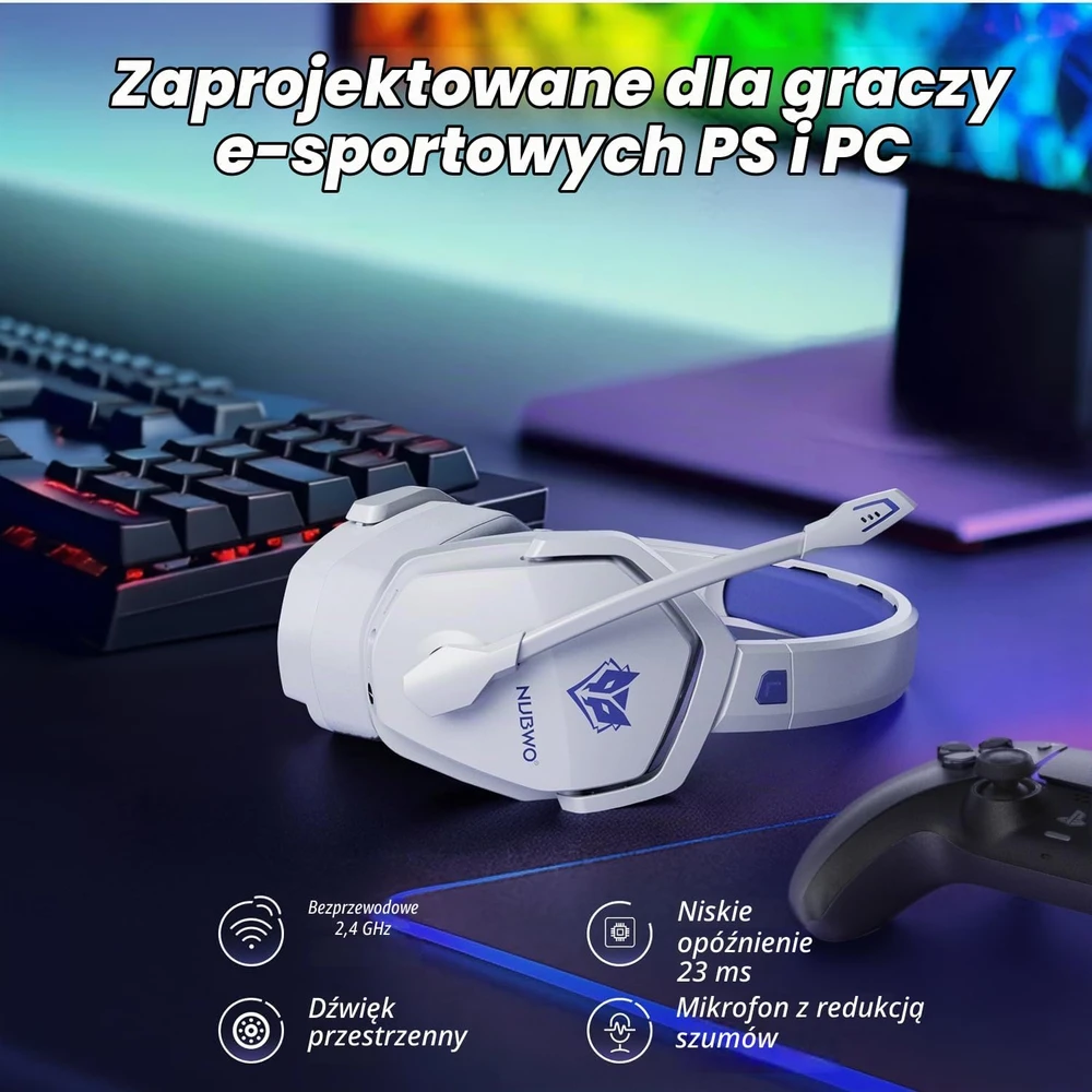 NUBWO belaidės žaidimų ausinės Bluetooth 5.3, 2,4 GHz, ANC G06
