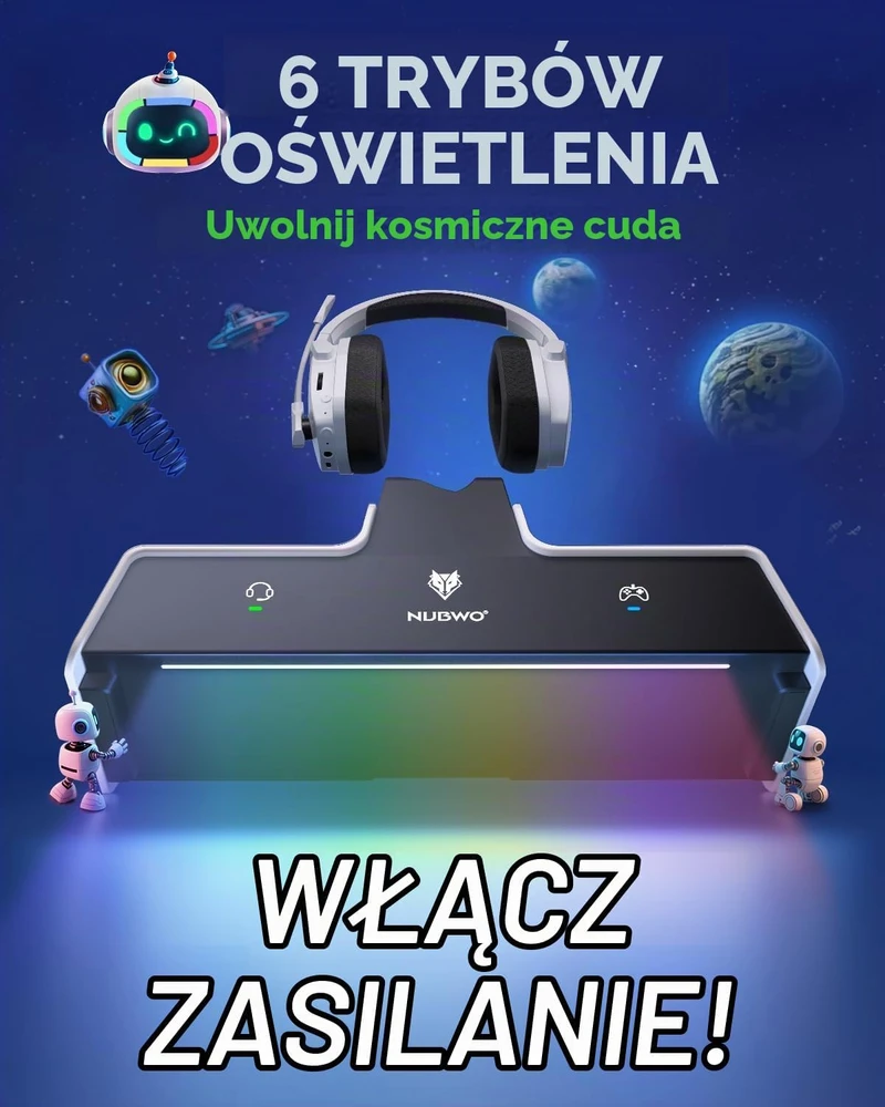 NUBWO belaidės žaidimų ausinės G06-P su įkrovimo stotele, Bluetooth 5.3